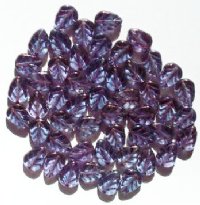 50 11x8mm Transparent Amethyst Lustre Glass Leaf Beads